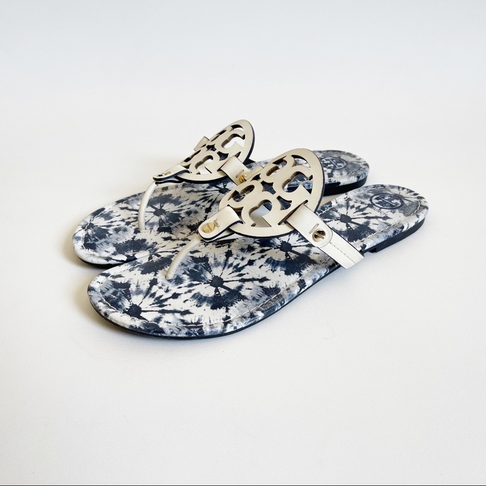 Tory Burch Miller Leather Tie Dye Flat Logo Sandal - Picture 2 of 9